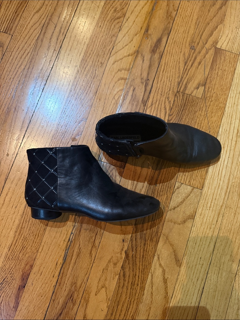 Karl Lagerfeld Black Leather Zip Ankle Boots